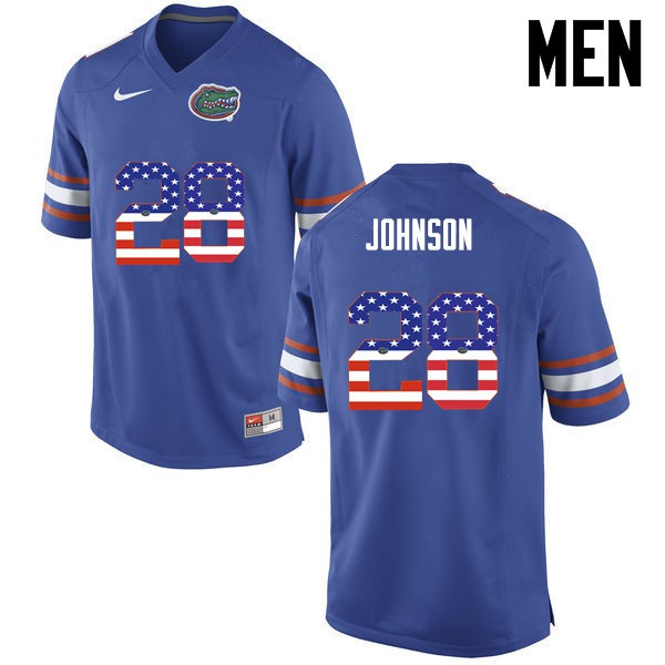 Florida Gators Men #28 Kylan Johnson College Football Jersey USA Flag Fashion Blue